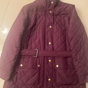 Women’s Lauren by Ralp Lauren Quilted Burgundy Coat with Gold Buttons